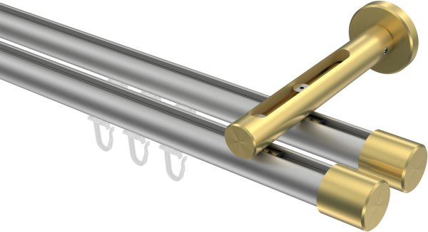 Innenlauf Gardinenstange Aluminium / Metall 20 mm Ø 2-läufig SITENO - Santo Silbergrau / Messing-Optik 100 cm