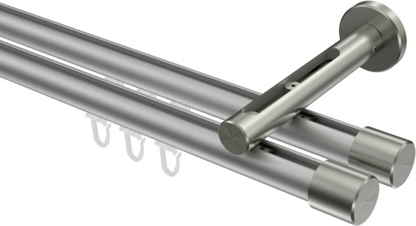 Innenlauf Gardinenstange Aluminium / Metall 20 mm Ø 2-läufig SITENO - Santo Silbergrau / Edelstahl-Optik 100 cm