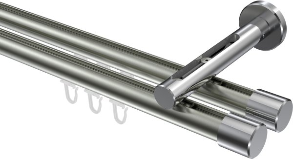 Innenlauf Gardinenstange Aluminium / Metall 20 mm Ø 2-läufig SITENO - Santo Edelstahl-Optik / Chrom