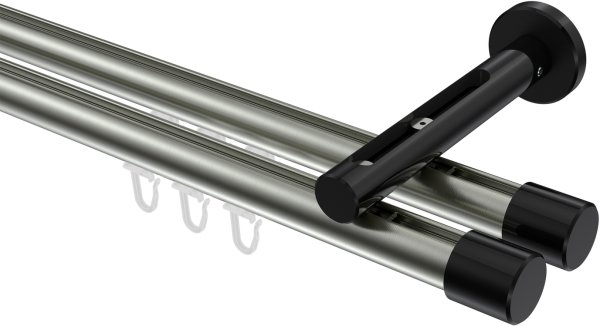 Innenlauf Gardinenstange Aluminium / Metall 20 mm Ø 2-läufig SITENO - Santo Edelstahl-Optik / Schwarz