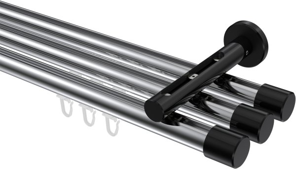 Innenlauf Gardinenstange Aluminium / Metall 20 mm Ø 3-läufig SITENO - Santo Chrom / Schwarz 100 cm
