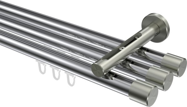 Innenlauf Gardinenstange Aluminium / Metall 20 mm Ø 3-läufig SITENO - Santo Chrom / Edelstahl-Optik 100 cm
