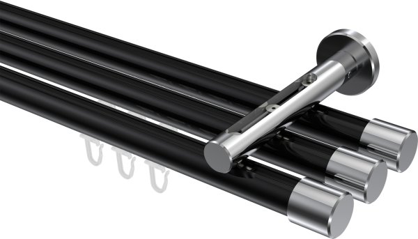 Innenlauf Gardinenstange Aluminium / Metall 20 mm Ø 3-läufig SITENO - Santo Schwarz / Chrom 100 cm
