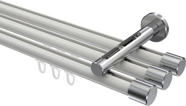 Innenlauf Gardinenstange Aluminium / Metall 20 mm Ø 3-läufig SITENO - Santo Weiß / Chrom 100 cm