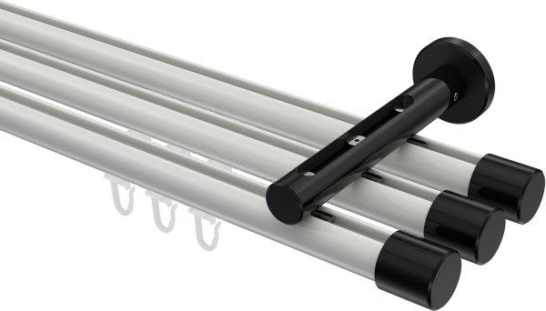Innenlauf Gardinenstange Aluminium / Metall 20 mm Ø 3-läufig SITENO - Santo Weiß / Schwarz 100 cm