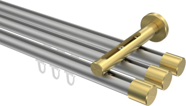 Innenlauf Gardinenstange Aluminium / Metall 20 mm Ø 3-läufig SITENO - Santo Silbergrau / Messing-Optik 100 cm