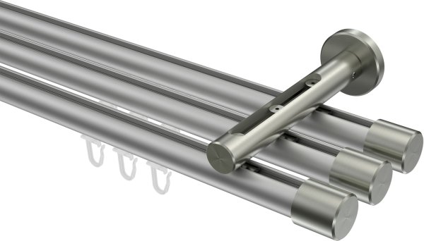 Innenlauf Gardinenstange Aluminium / Metall 20 mm Ø 3-läufig SITENO - Santo Silbergrau / Edelstahl-Optik 100 cm