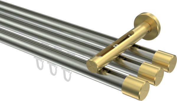 Innenlauf Gardinenstange Edelstahl-Optik / Messing-Optik 20 mm Ø 3-läufig SITENO - Santo 100 cm