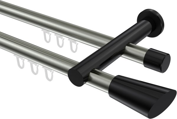 Innenlauf Gardinenstange Aluminium / Metall 20 mm Ø 2-läufig PLATON - Bento Edelstahl-Optik / Schwarz