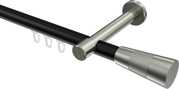 Innenlauf Gardinenstange Aluminium / Metall 20 mm Ø PRESTIGE - Tanara Schwarz / Edelstahl-Optik 100 cm