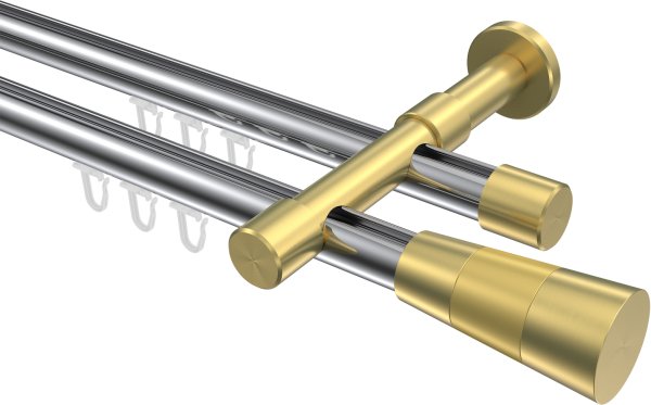 Innenlauf Gardinenstange Aluminium / Metall 20 mm Ø 2-läufig PRESTIGE - Tanara Chrom / Messing-Optik 100 cm