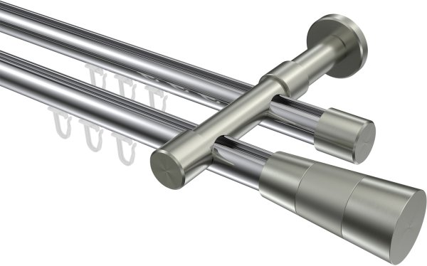 Innenlauf Gardinenstange Aluminium / Metall 20 mm Ø 2-läufig PRESTIGE - Tanara Chrom / Edelstahl-Optik 100 cm