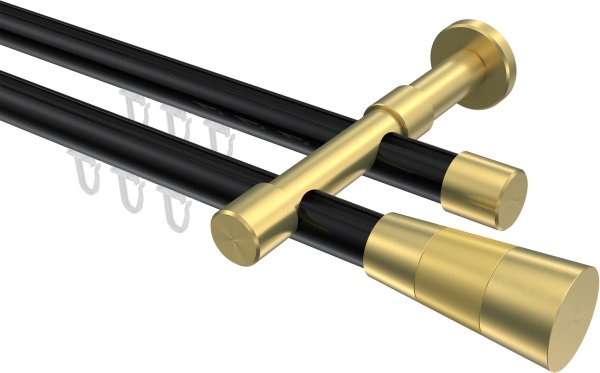 Innenlauf Gardinenstange Aluminium / Metall 20 mm Ø 2-läufig PRESTIGE - Tanara Schwarz / Messing-Optik 100 cm