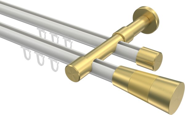 Innenlauf Gardinenstange Aluminium / Metall 20 mm Ø 2-läufig PRESTIGE - Tanara Weiß / Messing-Optik 100 cm