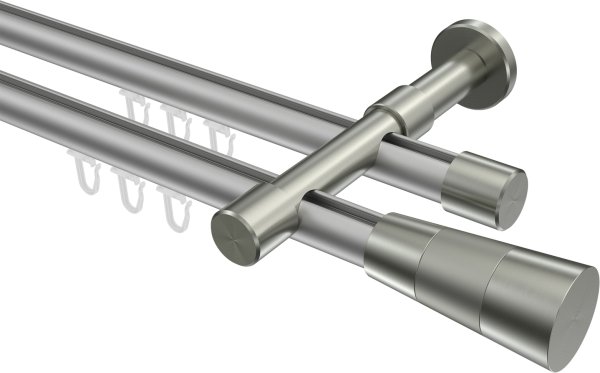 Innenlauf Gardinenstange Aluminium / Metall 20 mm Ø 2-läufig PRESTIGE - Tanara Silbergrau / Edelstahl-Optik 100 cm