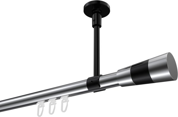 Innenlauf Gardinenstange Aluminium / Metall 20 mm Ø SONETTE - Tanara Chrom / Schwarz 420 cm (3 x 140 cm)
