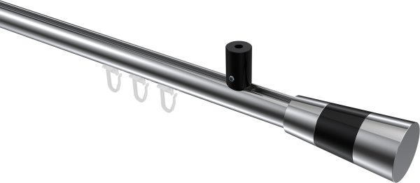 Innenlauf Gardinenstange Aluminium / Metall 20 mm Ø SONIUS - Tanara Chrom / Schwarz 100 cm