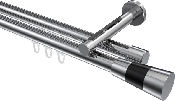Innenlauf Gardinenstange Aluminium / Metall 20 mm Ø 2-läufig SITENO - Tanara Chrom 100 cm