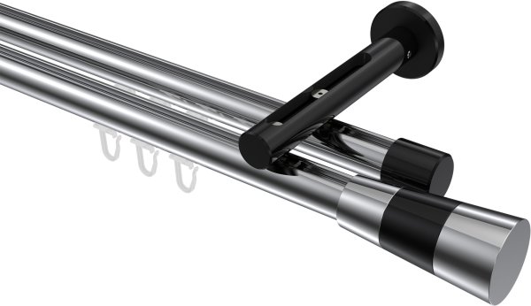 Innenlauf Gardinenstange Aluminium / Metall 20 mm Ø 2-läufig SITENO - Tanara Chrom / Schwarz 100 cm
