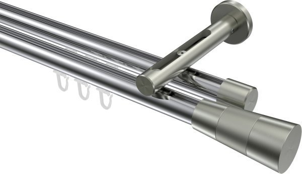 Innenlauf Gardinenstange Aluminium / Metall 20 mm Ø 2-läufig SITENO - Tanara Chrom / Edelstahl-Optik 100 cm