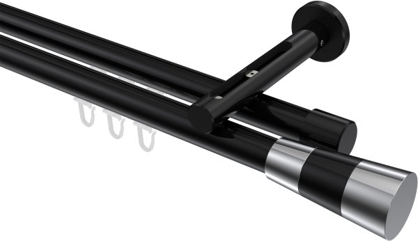 Innenlauf Gardinenstange Aluminium / Metall 20 mm Ø 2-läufig SITENO - Tanara Schwarz 100 cm