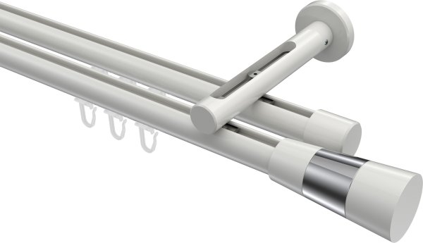 Innenlauf Gardinenstange Aluminium / Metall 20 mm Ø 2-läufig SITENO - Tanara Weiß 100 cm
