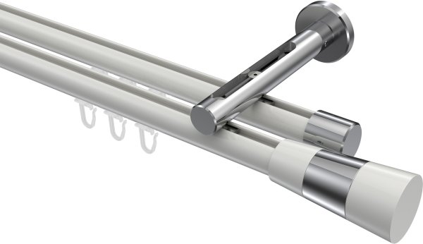 Innenlauf Gardinenstange Aluminium / Metall 20 mm Ø 2-läufig SITENO - Tanara Weiß / Chrom 100 cm