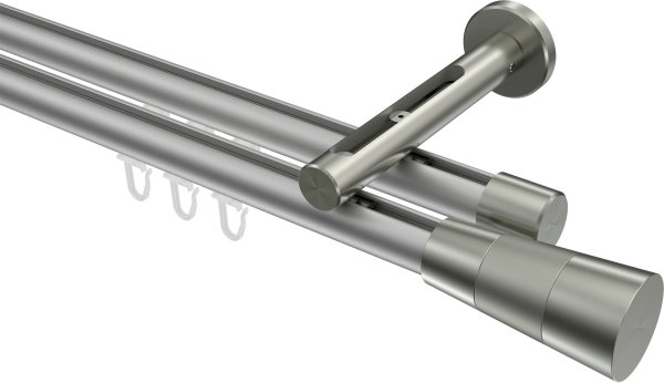 Innenlauf Gardinenstange Aluminium / Metall 20 mm Ø 2-läufig SITENO - Tanara Silbergrau / Edelstahl-Optik 100 cm