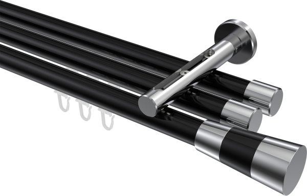 Innenlauf Gardinenstange Aluminium / Metall 20 mm Ø 3-läufig SITENO - Tanara Schwarz / Chrom 100 cm