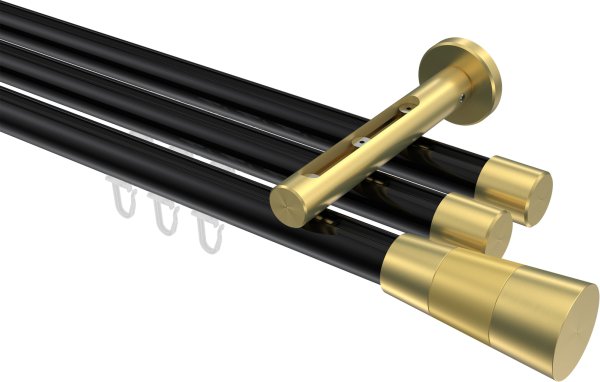 Innenlauf Gardinenstange Aluminium / Metall 20 mm Ø 3-läufig SITENO - Tanara Schwarz / Messing-Optik 100 cm