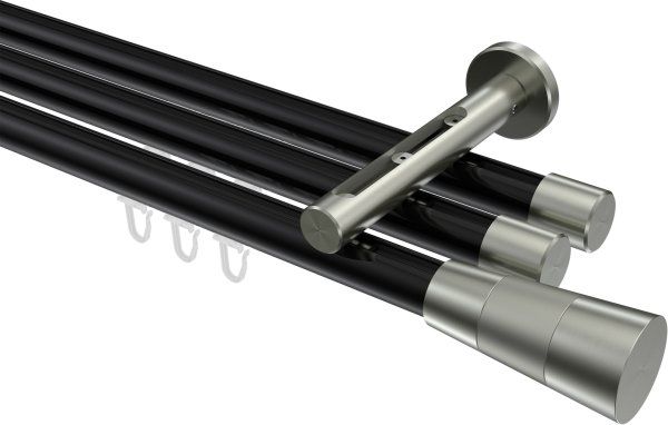 Innenlauf Gardinenstange Aluminium / Metall 20 mm Ø 3-läufig SITENO - Tanara Schwarz / Edelstahl-Optik 100 cm