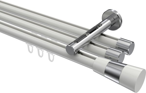 Innenlauf Gardinenstange Aluminium / Metall 20 mm Ø 3-läufig SITENO - Tanara Weiß / Chrom 100 cm