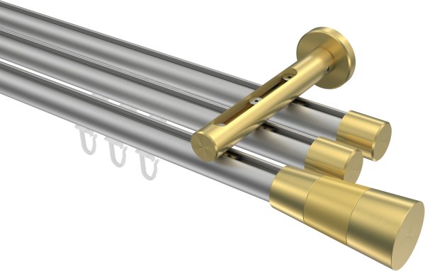 Innenlauf Gardinenstange Aluminium / Metall 20 mm Ø 3-läufig SITENO - Tanara Silbergrau / Messing-Optik 100 cm