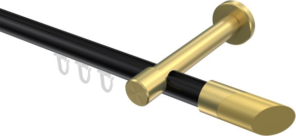 Innenlauf Gardinenstange Aluminium / Metall 20 mm Ø PRESTIGE - Verano Schwarz / Messing-Optik 100 cm