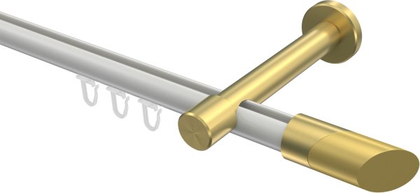 Innenlauf Gardinenstange Aluminium / Metall 20 mm Ø PRESTIGE - Verano Weiß / Messing-Optik 100 cm