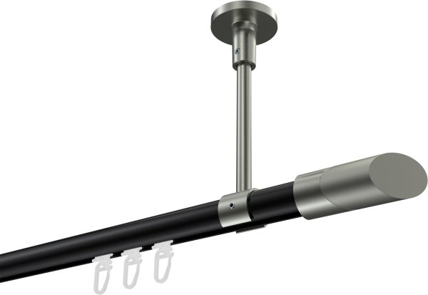 Innenlauf Gardinenstange Aluminium / Metall 20 mm Ø SONETTE - Verano Schwarz / Edelstahl-Optik 420 cm (3 x 140 cm)