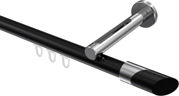 Innenlauf Gardinenstange Aluminium / Metall 20 mm Ø SITENO - Verano Schwarz / Chrom 100 cm