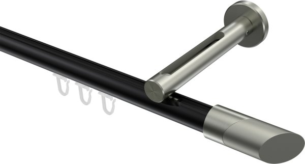 Innenlauf Gardinenstange Aluminium / Metall 20 mm Ø SITENO - Verano Schwarz / Edelstahl-Optik 100 cm