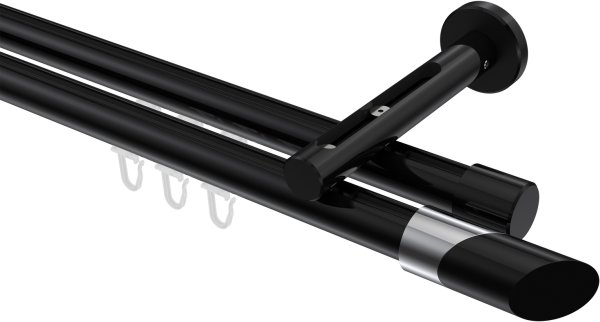 Innenlauf Gardinenstange Aluminium / Metall 20 mm Ø 2-läufig SITENO - Verano Schwarz 100 cm