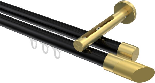 Innenlauf Gardinenstange Aluminium / Metall 20 mm Ø 2-läufig SITENO - Verano Schwarz / Messing-Optik 100 cm