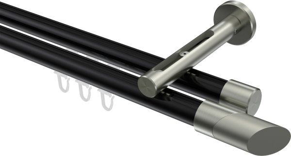 Innenlauf Gardinenstange Aluminium / Metall 20 mm Ø 2-läufig SITENO - Verano Schwarz / Edelstahl-Optik 100 cm