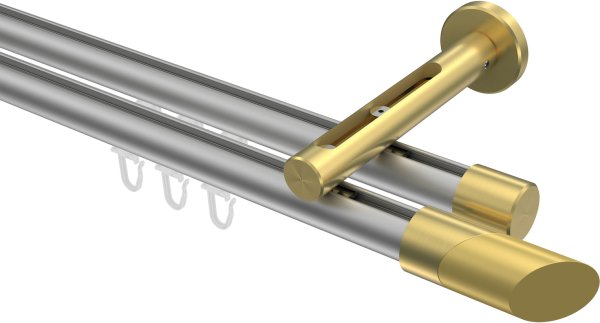 Innenlauf Gardinenstange Aluminium / Metall 20 mm Ø 2-läufig SITENO - Verano Silbergrau / Messing-Optik 100 cm