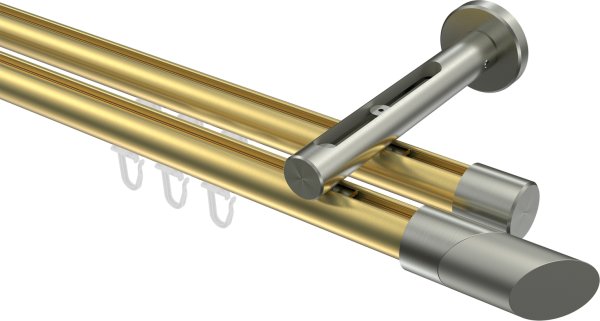 Innenlauf Gardinenstange Messing-Optik / Edelstahl-Optik 20 mm Ø 2-läufig SITENO - Verano 100 cm