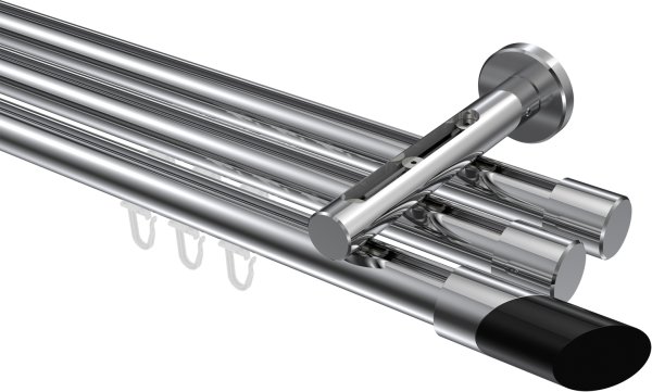 Innenlauf Gardinenstange Aluminium / Metall 20 mm Ø 3-läufig SITENO - Verano Chrom 100 cm