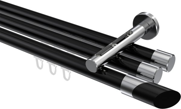 Innenlauf Gardinenstange Aluminium / Metall 20 mm Ø 3-läufig SITENO - Verano Schwarz / Chrom 100 cm