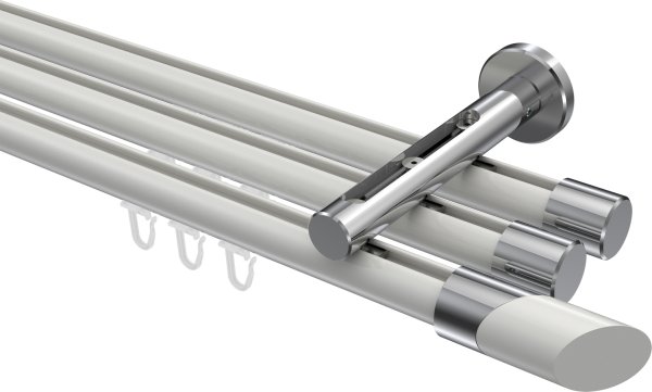 Innenlauf Gardinenstange Aluminium / Metall 20 mm Ø 3-läufig SITENO - Verano Weiß / Chrom 100 cm