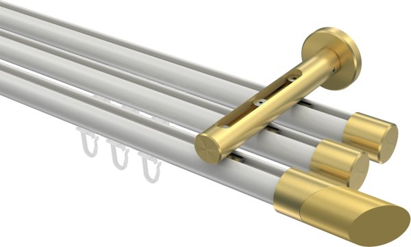 Innenlauf Gardinenstange Aluminium / Metall 20 mm Ø 3-läufig SITENO - Verano Weiß / Messing-Optik 100 cm