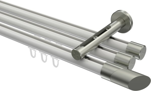 Innenlauf Gardinenstange Aluminium / Metall 20 mm Ø 3-läufig SITENO - Verano Weiß / Edelstahl-Optik 100 cm