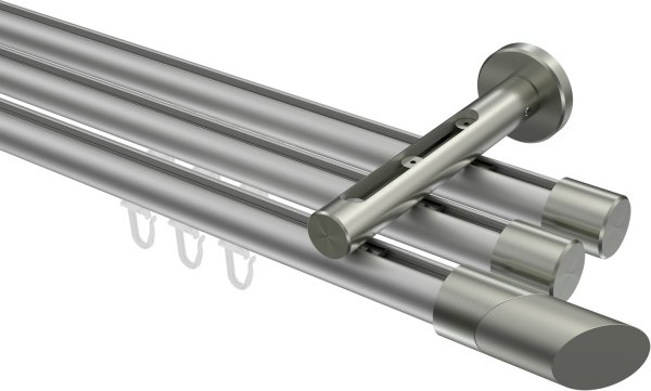 Innenlauf Gardinenstange Aluminium / Metall 20 mm Ø 3-läufig SITENO - Verano Silbergrau / Edelstahl-Optik 100 cm