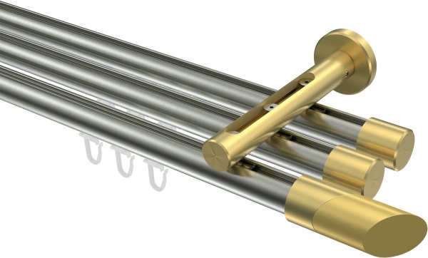 Innenlauf Gardinenstange Edelstahl-Optik / Messing-Optik 20 mm Ø 3-läufig SITENO - Verano 100 cm